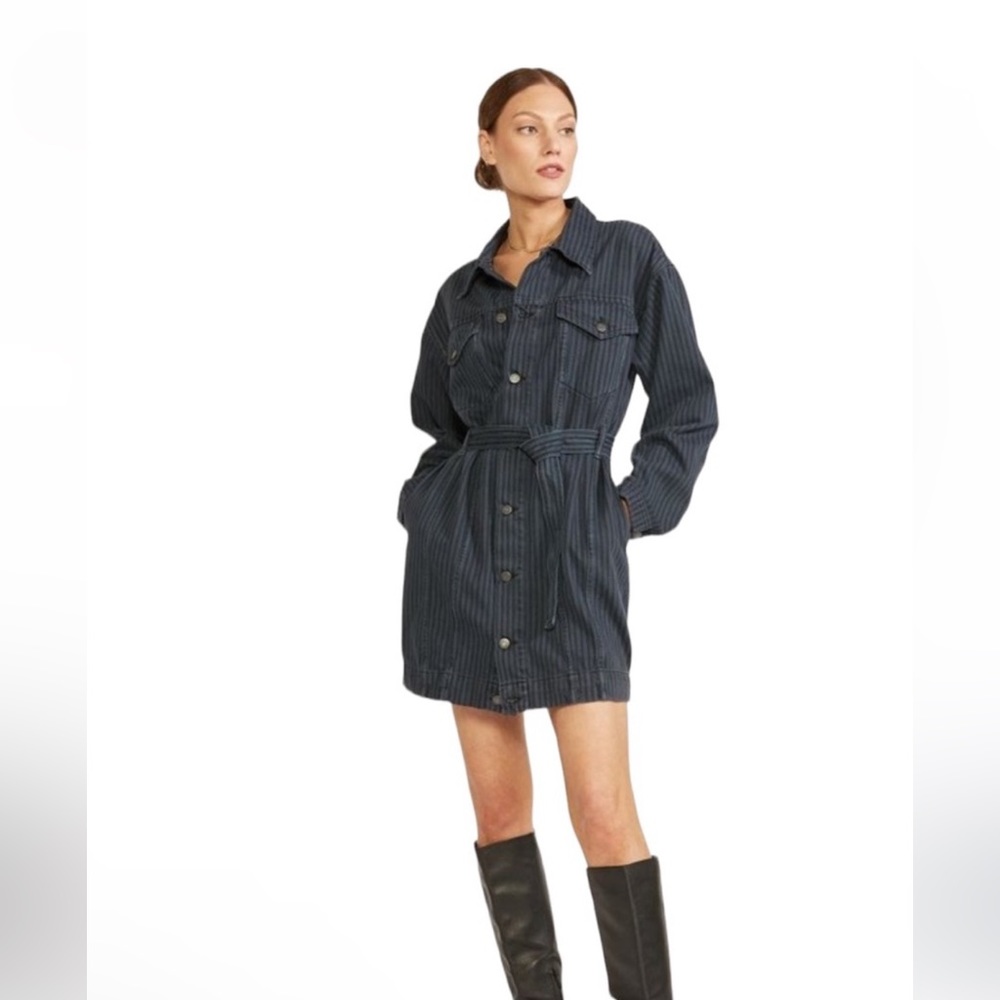 Ética multi-way denim striped dress/jacket with belt